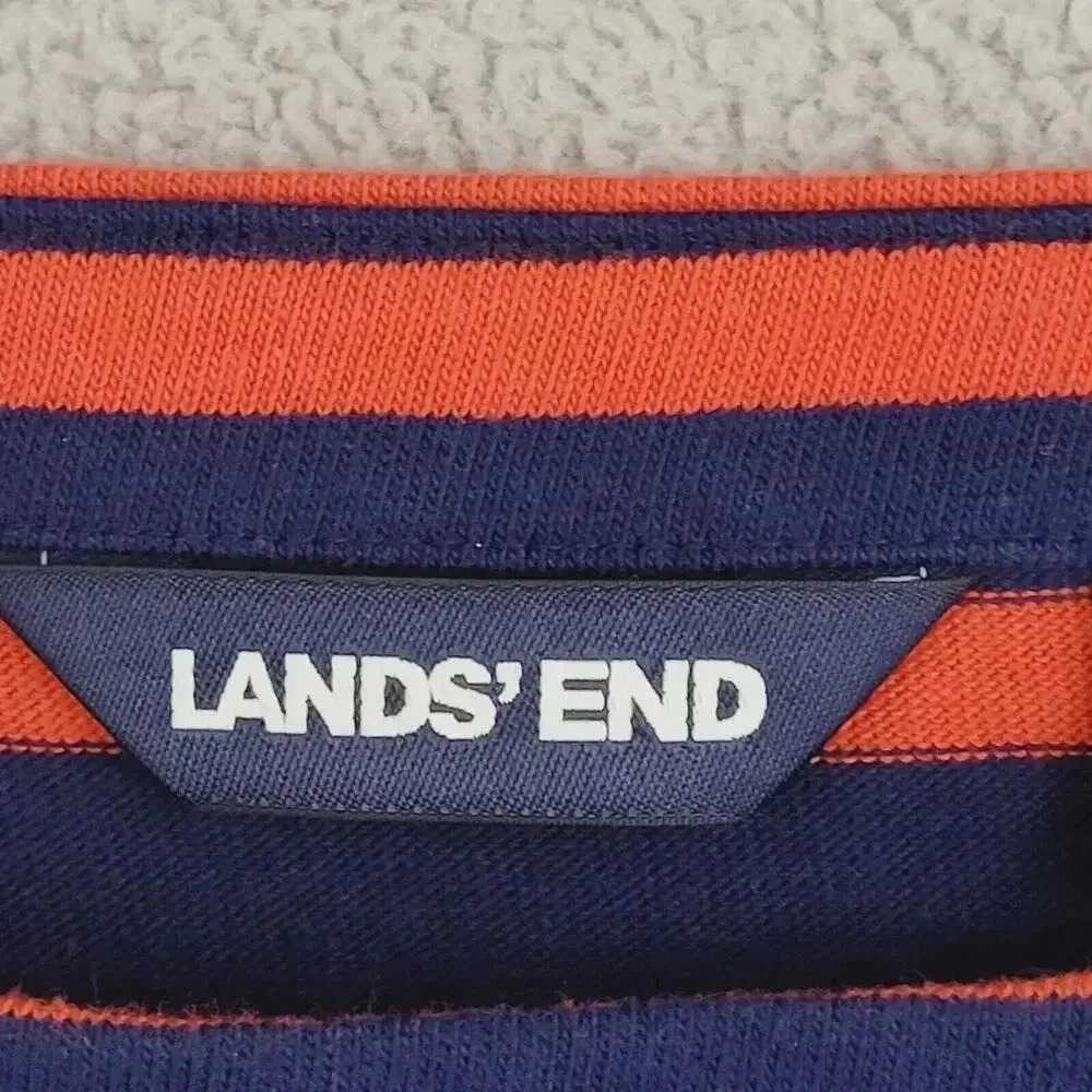 Striped Lands End Womens T-Shirt Size L Navy & Orange Casual Short Sleeve 30PT - Picture 4 of 8